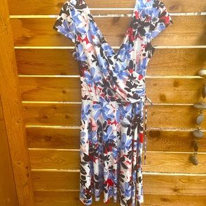 Maggie London Floral Double V faux Wrap dress.  Midi length